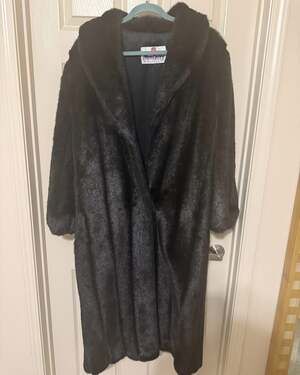 Vintage Monterey Fashions Full Length Black Faux Fur Coat
